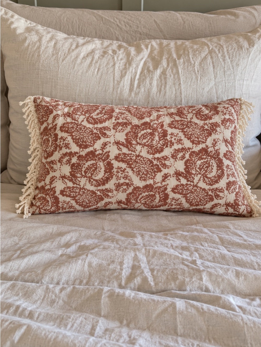 Rust Floral Tassel Lumbar Pillow by Target